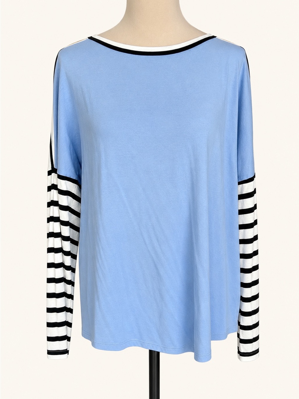 Lovely Melody Blue Colorblock Striped Dolman Sleeve Top Large